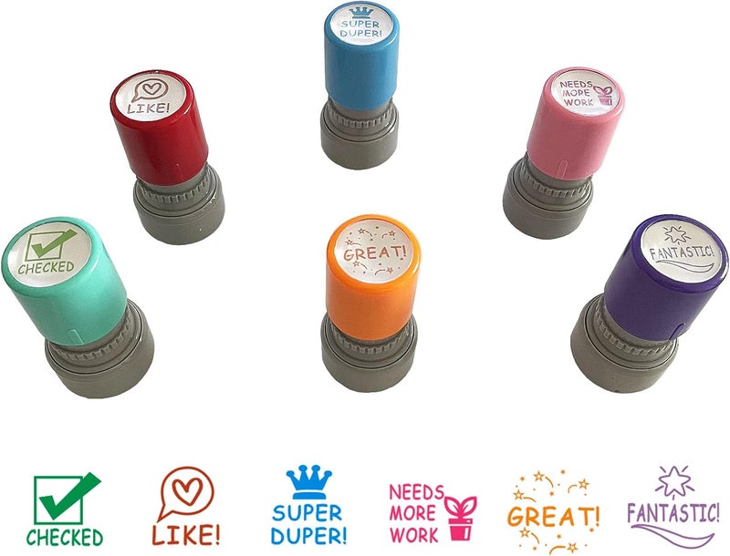 WAFJAMF Pack of 6 Sorted Teacher Stamp Teachers Self-Inking Rubber Stamps Teacher Review Photosensitive Stamps Colorful Behavior Stamps for Education Like-6pcs - Image 2